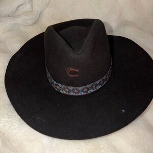 Black Charlie Wide-Brim Hat with Patterned Band